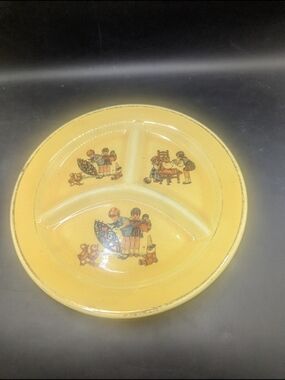 Vintage Childs Divided Plate Pottery by Roma Series Nursery Rhyme Dog Bear Clown